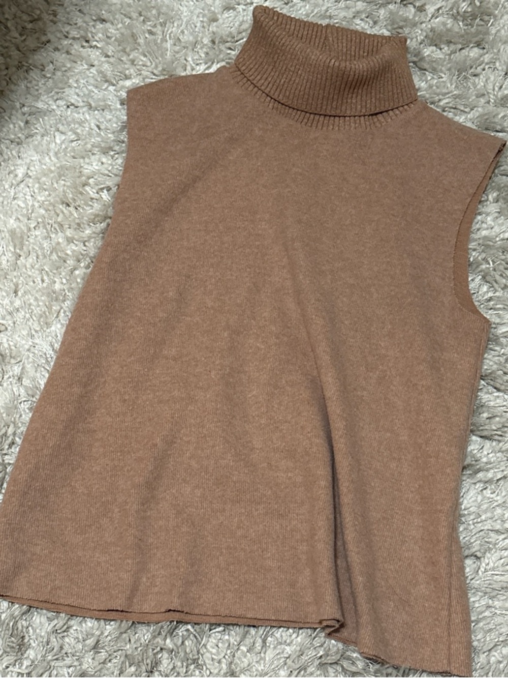 Zara Sleeveless Turtleneck Knit Top in Warm Camel